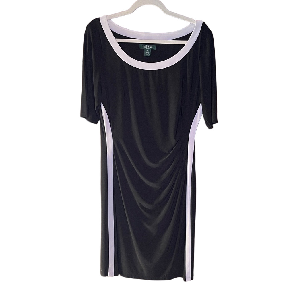 Lauren Ralph Lauren Stretchy Black Dress with White Accents Size 14
